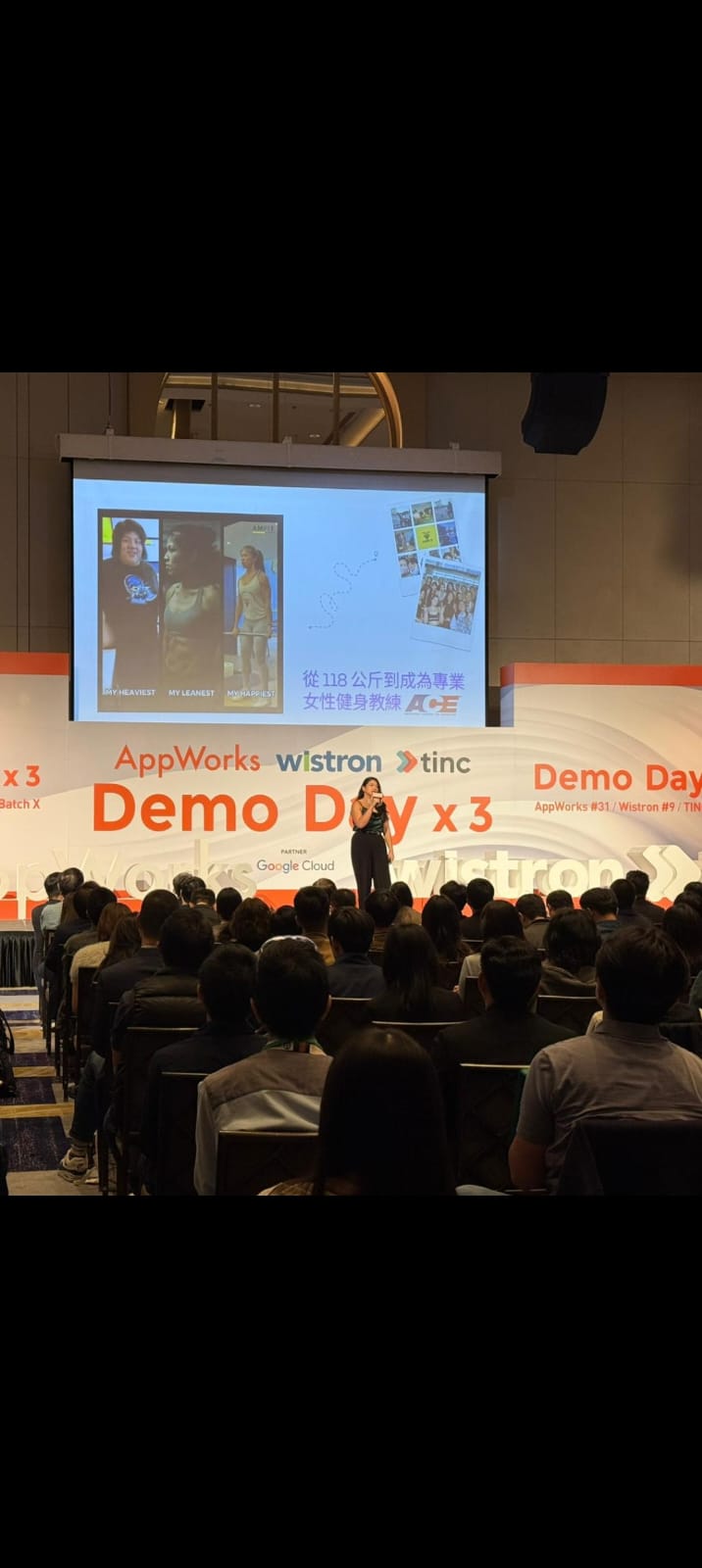 Mabel presenting Maibel at AppWorks Demo Day in Taiwan