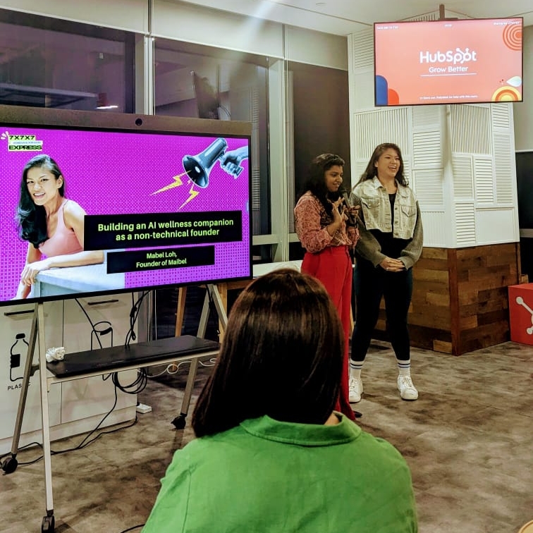 Mabel speaking at a Women in AI event hosted at HubSpot