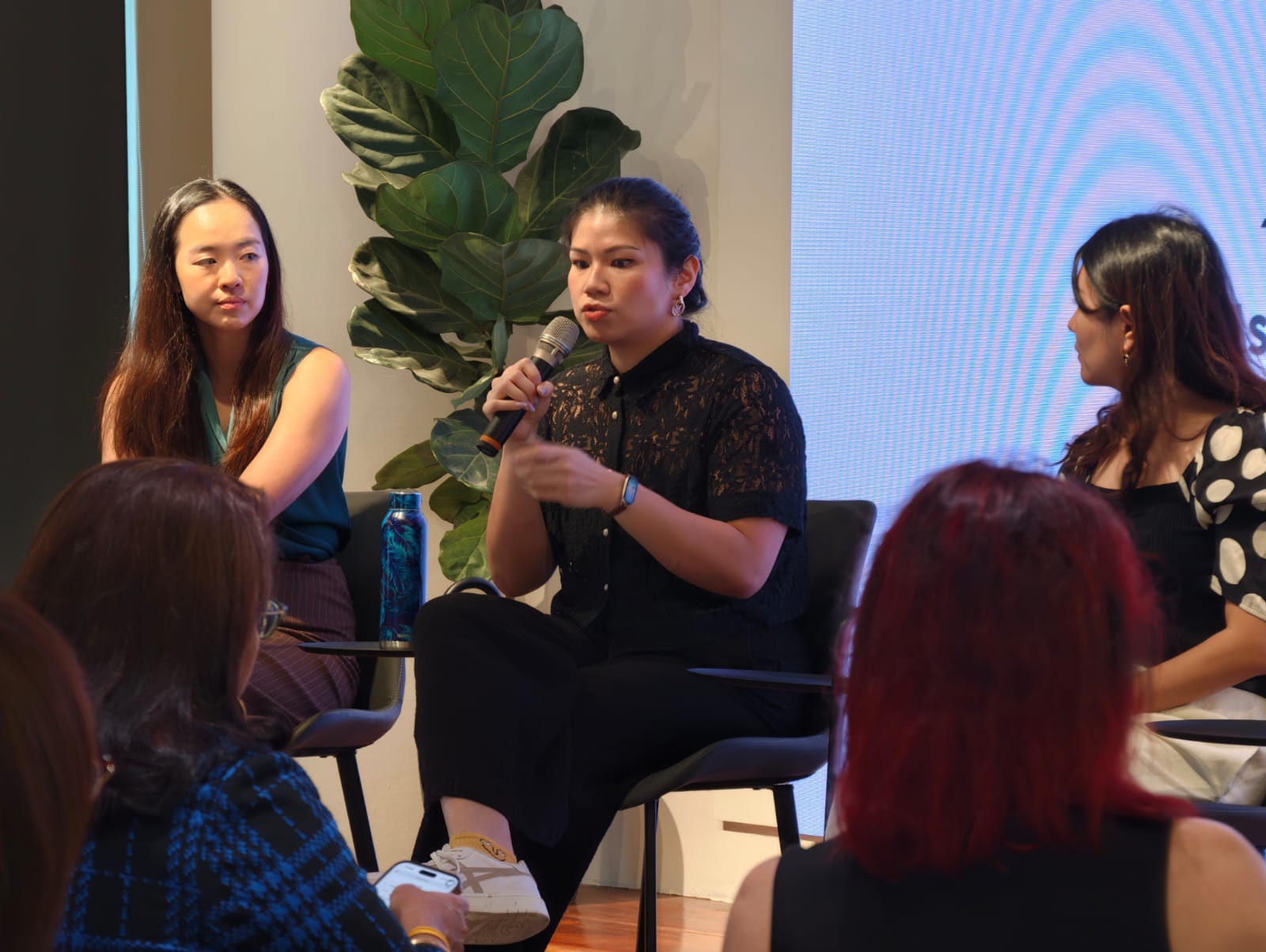 Mabel sharing her founder experience on a panel with women